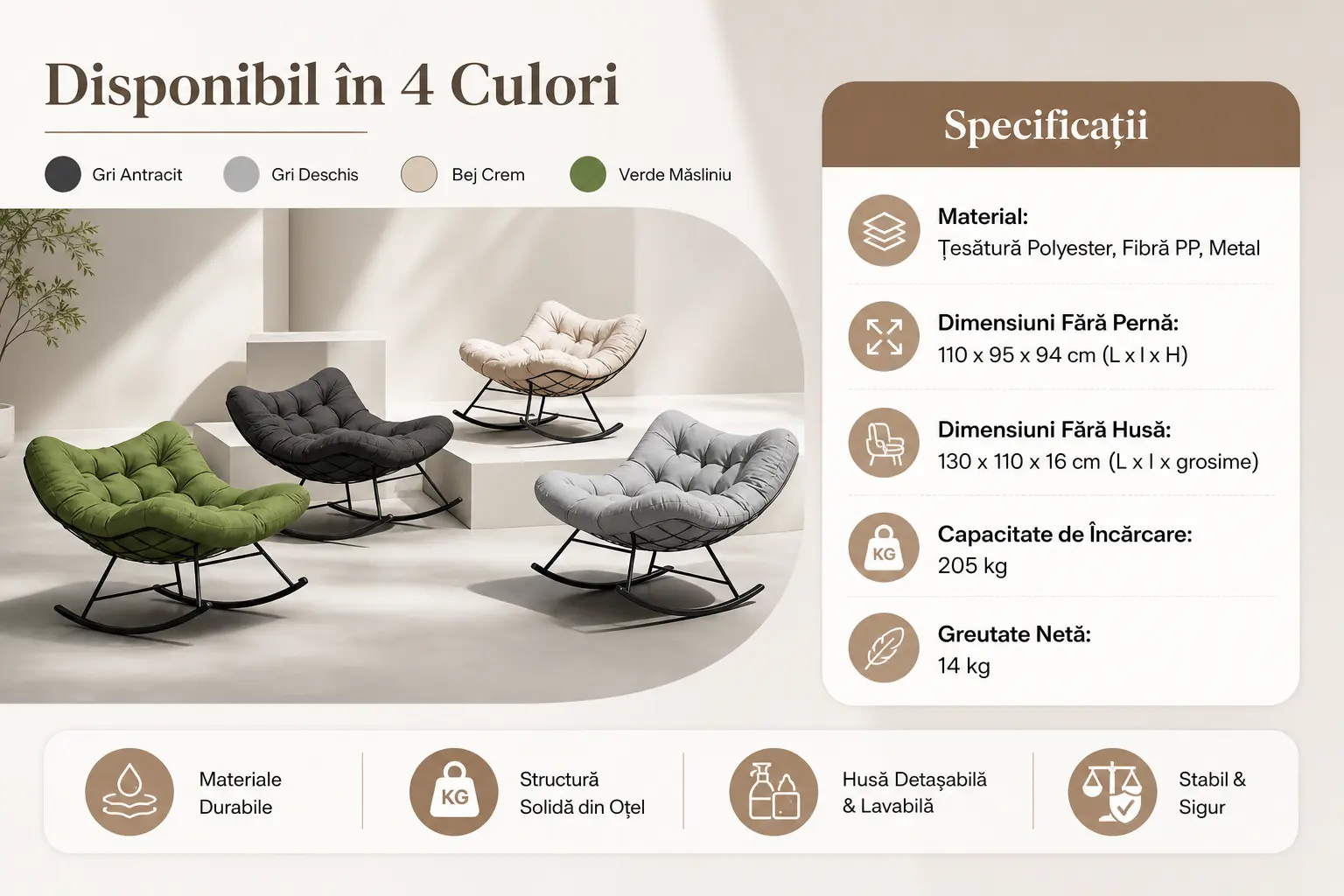 Scaun balansoar lounge cu pernă Cloud Comfort – imagine detaliu 4