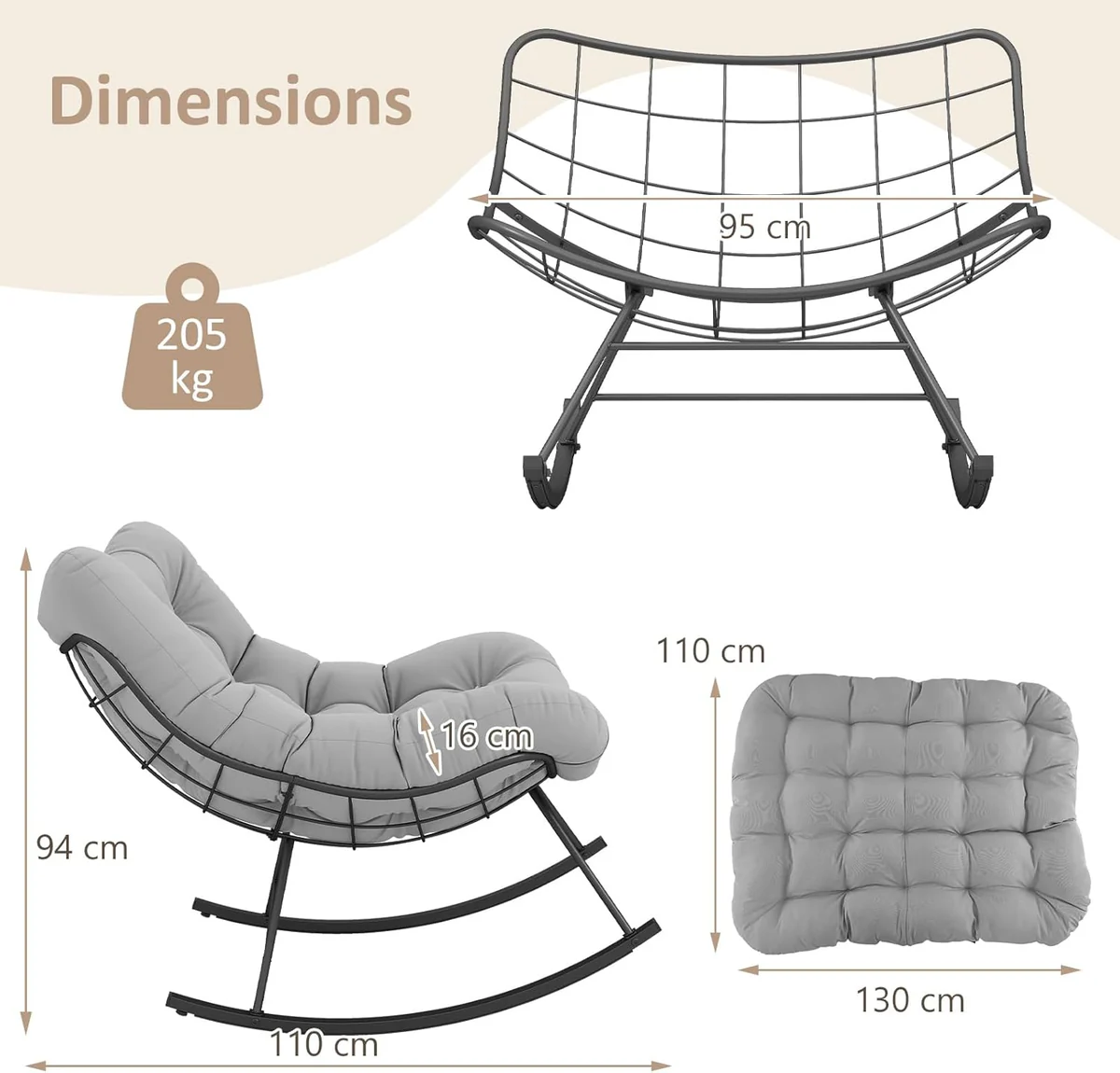 Scaun balansoar lounge cu pernă Cloud Comfort, imagine 5